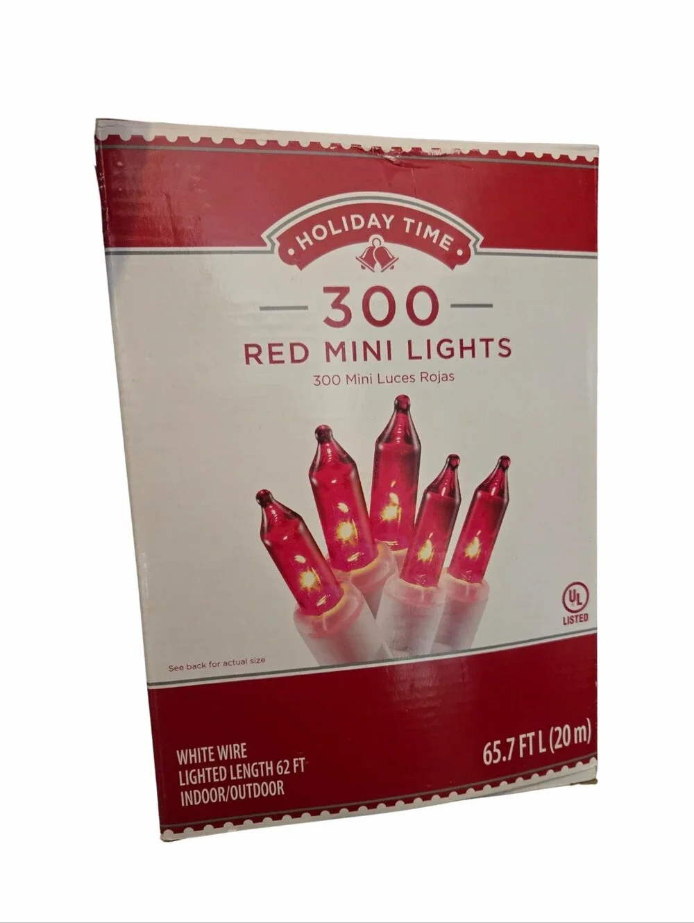 Holiday Time - 300 Red Mini Lights, White Wire 65' Indoor/Outdoor, NEW